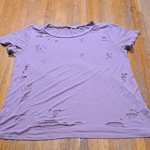 Duets Women Small Mauve Distressed Short Sleeve Round‎ Crew Neck Shirt
